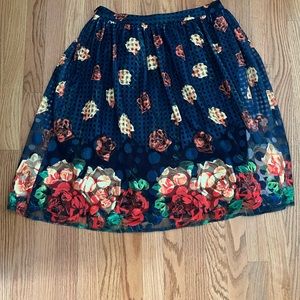 Anthropologie Navy Floral A-Line Skirt